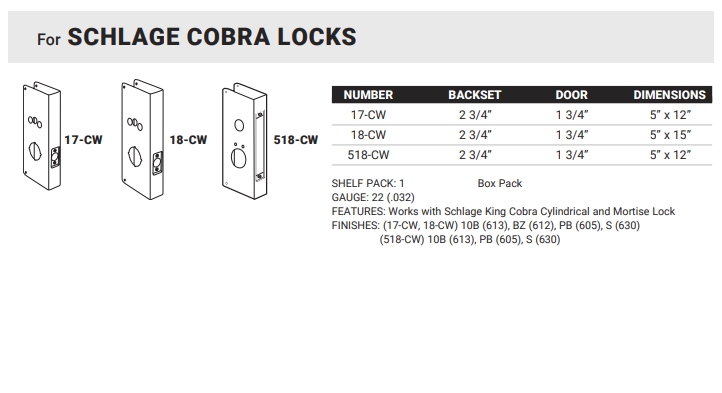 1-For SCHLAGE COBRA LOCKS